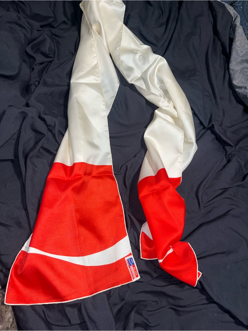 Vintage Silk Red and Ivory Graphic Scarf - Unbranded